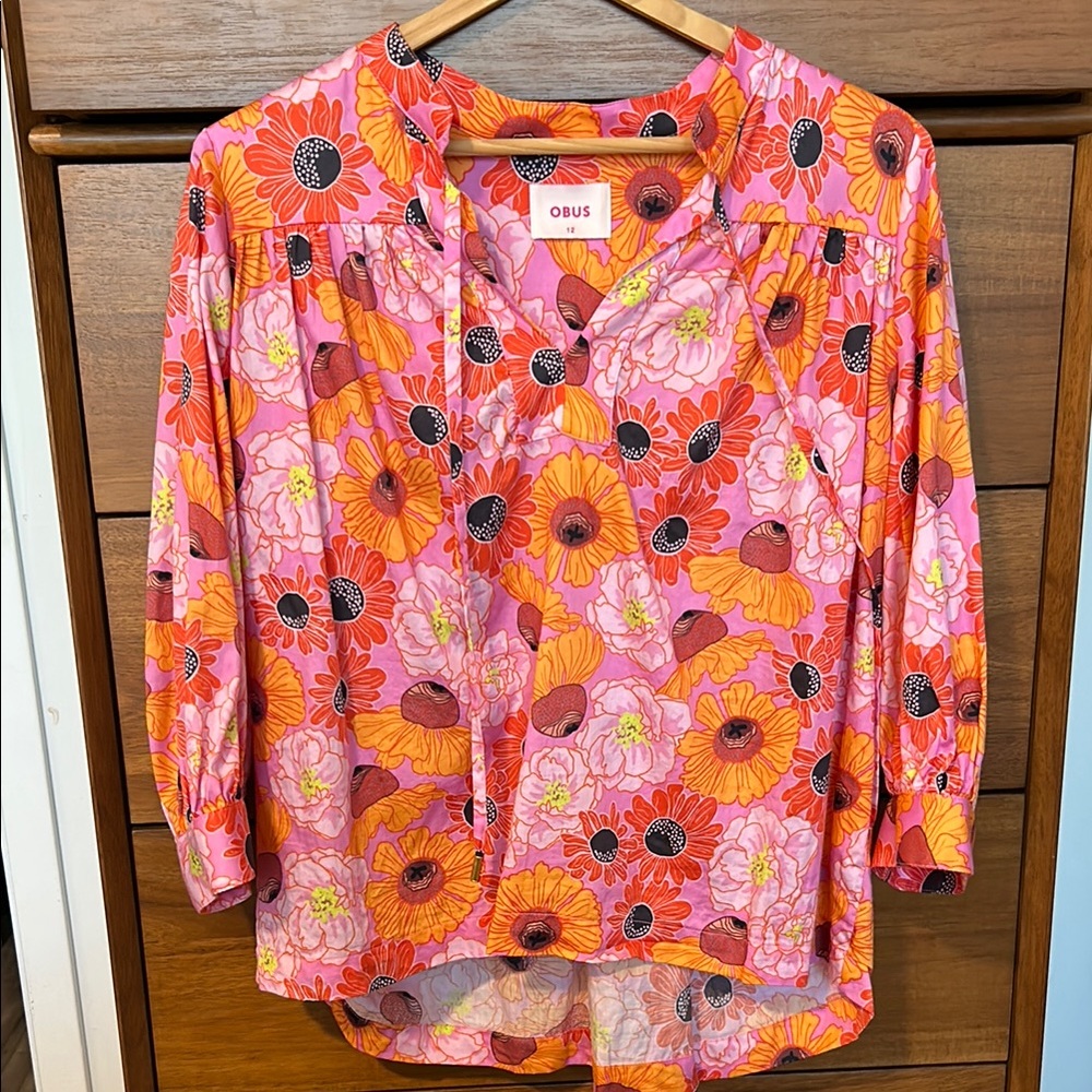 Obus Floral Women's Top - Pink and Orange
